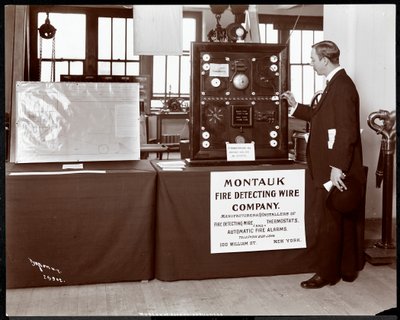Exhibit of a fire detection system by the Montauk Fire Detecting Wire Co. at the Museum of Safety Appliances of the American Institute of Social Service, New York by Byron Company